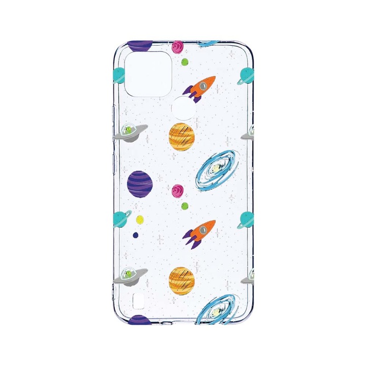 Силиконов калъф BestCase за Realme C21Y, Universe, Planets, Camera Protection, Clear Silicon 2.0MM, T 466