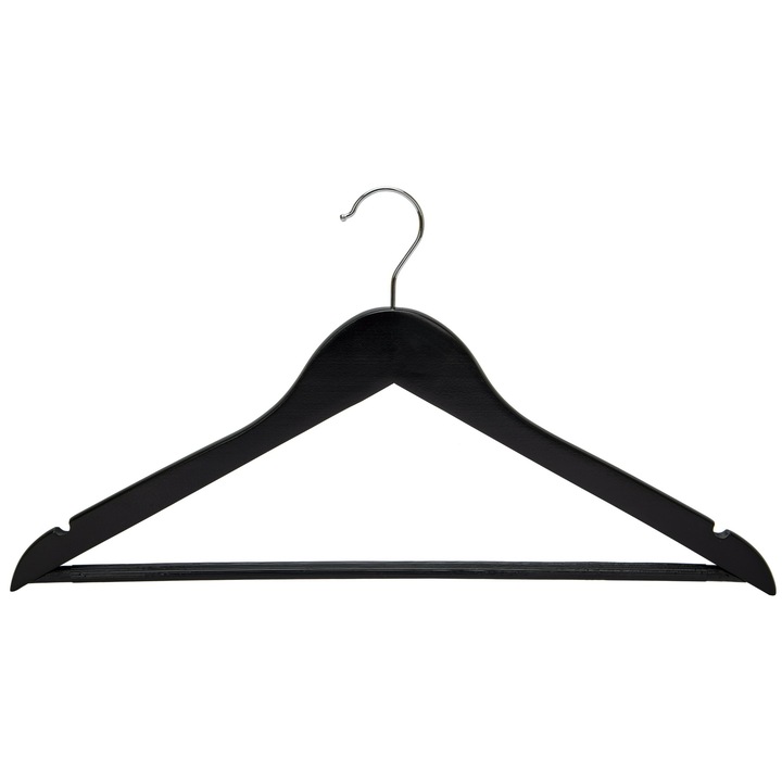 Set 10 Umerase Lemn, UnicUtil®, Set 10 Bucati Umerase Lemn Artar, 44.5 x 23 x 1.2 cm, Design Modern si Elegant, Carlig Cromat Rotativ 360°, Ideale pentru Pantaloni, Bluze, Sacouri si Haine Grele, Structura Rezistenta, Culoare Negru