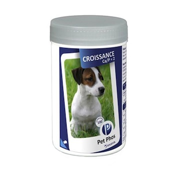 Supliment nutritiv pentru caini Pet Phos Croissance Ca/P=2, 100 tablete Supliment nutritiv pentru caini Pet Phos Croissance Ca/P=2, 100 tablete