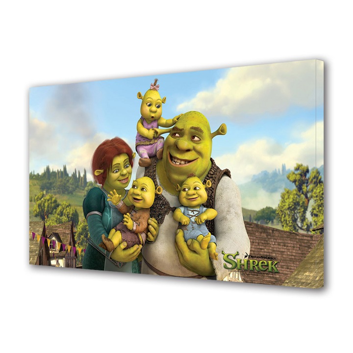 Tablou Luminos in intuneric VarioView Fosforescent Moonlight GLOW Animatie pentru copii Shrek, Fiona si copiii , 20 x 30 cm