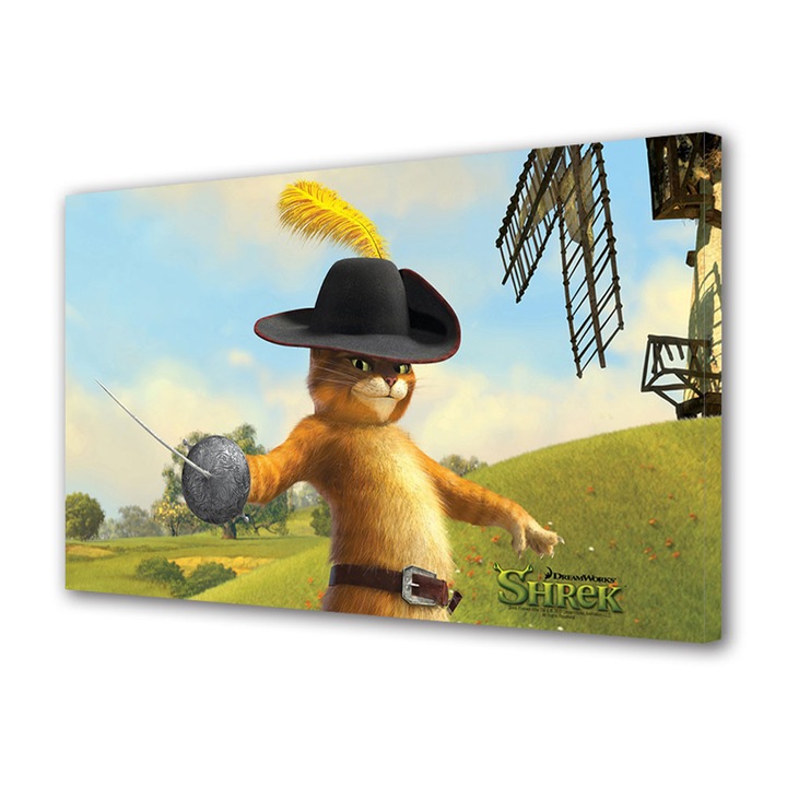 Tablou Luminos in intuneric VarioView Fosforescent Moonlight GLOW Animatie pentru copii Shrek Motanul Incaltat in Ultimul Capitol , 20 x 30 cm