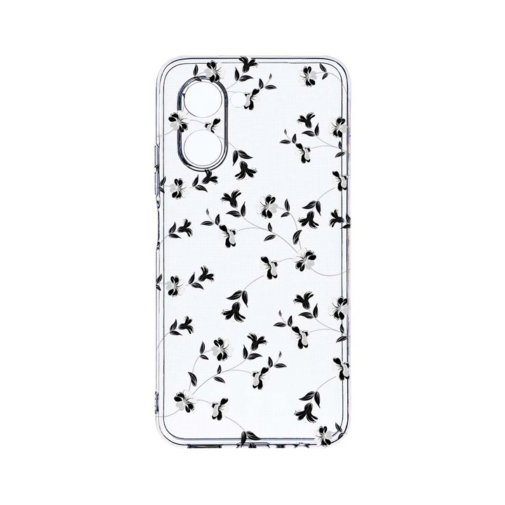 BestCase 2MM Clear Szilikon telefontok, Realme C33, Black Flower, Kamera védelem, strapabíró, T 128