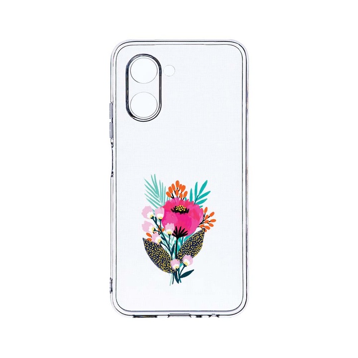 BestCase 2MM Clear Szilikon telefontok, Realme C33, Flowers, Kamera védelem, strapabíró, T 641