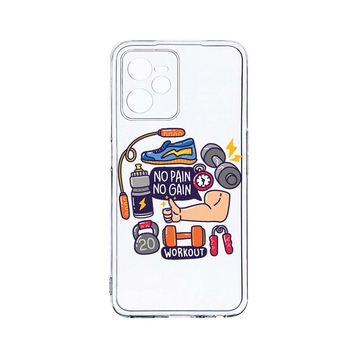 Силиконов калъф BestCase за Realme Narzo 50A Prime / C35, No Pain No Gain, Camera Protection, Clear Silicon 2MM, T 783