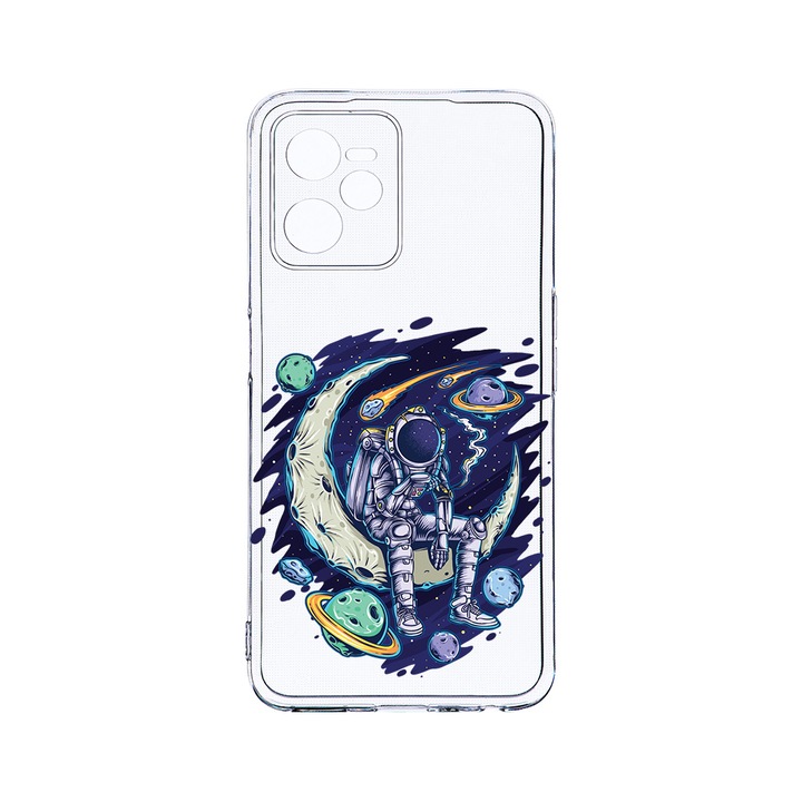 Силиконов калъф BestCase за Realme Narzo 50A Prime / C35, Astronaut On Moon, Camera Protection, Clear Silicon 2MM, T 1002