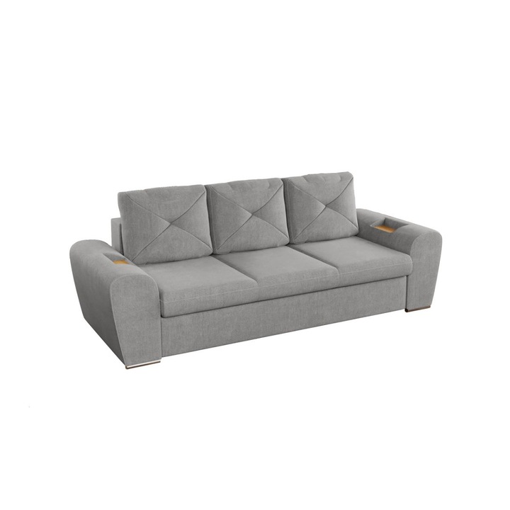 Canapea Gloria, extensibila, cu suport pahare, stofa, 245 x 88 x 88 cm, Gri Deschis