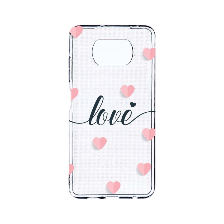 Husa BestCase® Clear Silicon 2MM, Compatibila Cu Xiaomi Poco X3 Pro / Poco X3, Love Flying Hearts, Antisoc, Protectie Camera, Margini ridicate pentru protectia ecranului, T 85