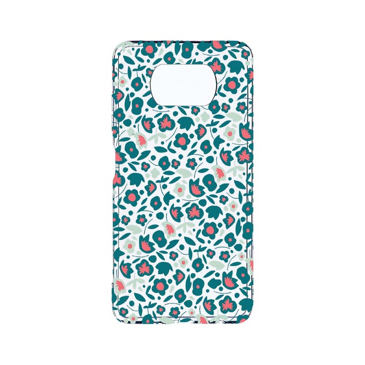Husa BestCase® Clear Silicon 2MM, Compatibila Cu Xiaomi Poco X3 Pro / Poco X3, Green Flowers Pattern, Antisoc, Protectie Camera, Margini ridicate pentru protectia ecranului, T 632