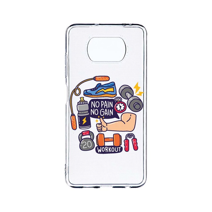 Husa BestCase® Clear Silicon 2MM, Compatibila Cu Xiaomi Poco X3 Pro / Poco X3, No Pain No Gain, Antisoc, Protectie Camera, Margini ridicate pentru protectia ecranului, T 783