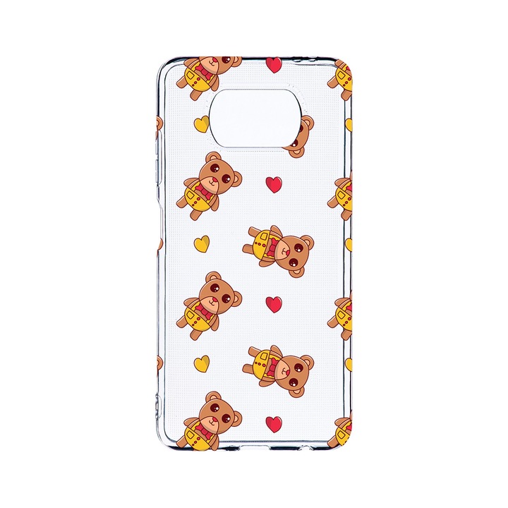 Husa BestCase® Clear Silicon 2MM, Compatibila Cu Xiaomi Poco X3 Pro / Poco X3, Teddy Bear Love Pattern, Antisoc, Protectie Camera, Margini ridicate pentru protectia ecranului, T 968