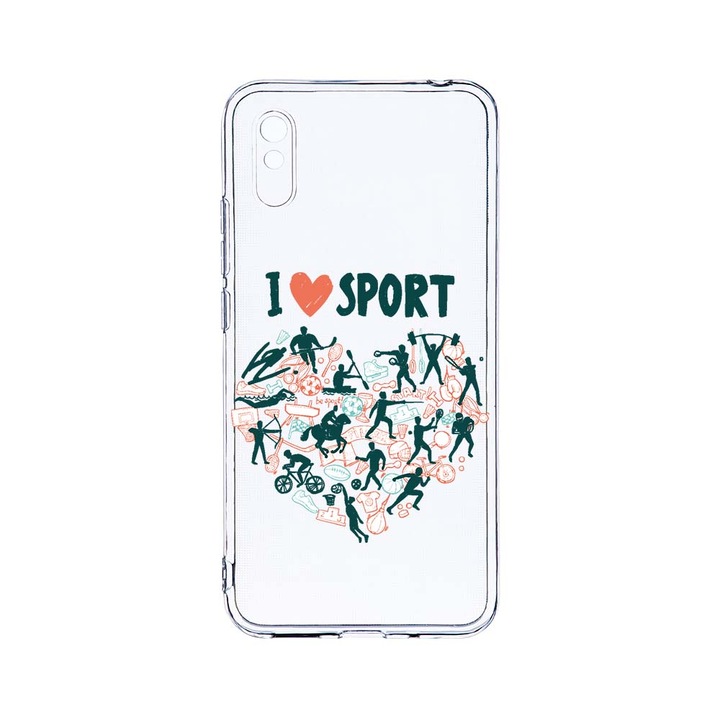 Силиконов калъф BestCase за Xiaomi Redmi 9A / Redmi 9AT, I Love Sport, Camera Protection, Clear Silicon 2.0MM, T 803