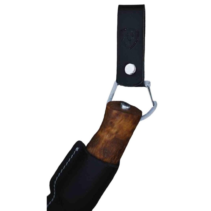 Catarama Helle, neagra, 110mm, din piele naturala, cu carabina din inox