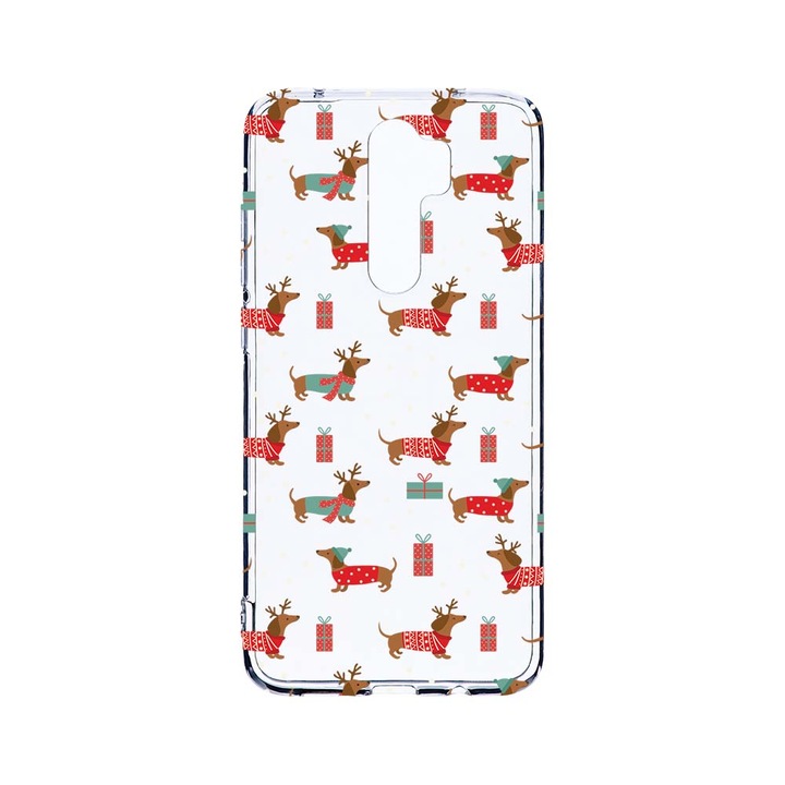 Husa BestCase® Clear Silicon 2MM, Compatibila Cu Xiaomi Redmi Note 8 Pro, Dachshund Christmas, Antisoc, Protectie Camera, Margini ridicate pentru protectia ecranului, T 871