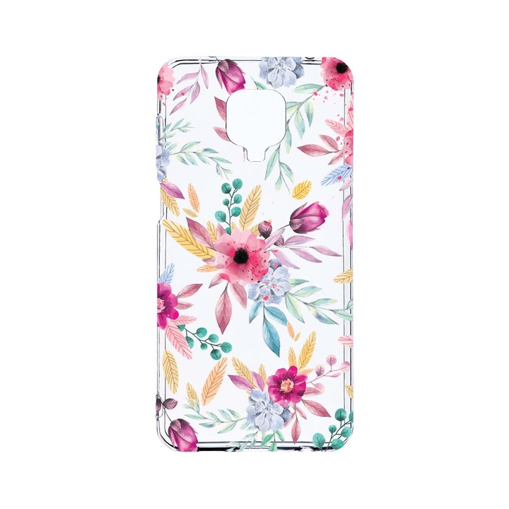 Husa BestCase® Clear Silicon 2MM, Compatibila Cu Xiaomi Redmi Note 9S, Happy Flowers, Antisoc, Protectie Camera, Margini ridicate pentru protectia ecranului, T 69