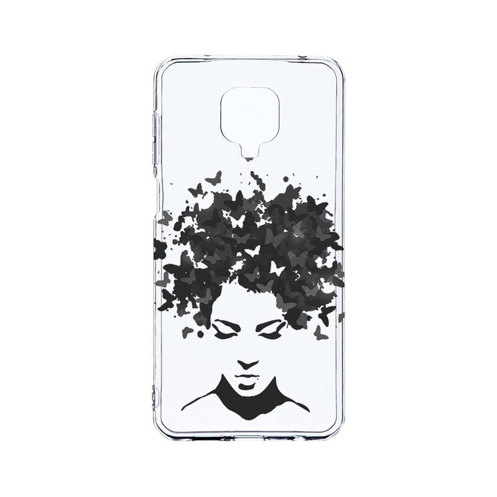 Husa BestCase® Clear Silicon 2MM, Compatibila Cu Xiaomi Redmi Note 9 Pro / Redmi Note 9 Pro Max, Woman BW, Antisoc, Protectie Camera, Margini ridicate pentru protectia ecranului, T 51