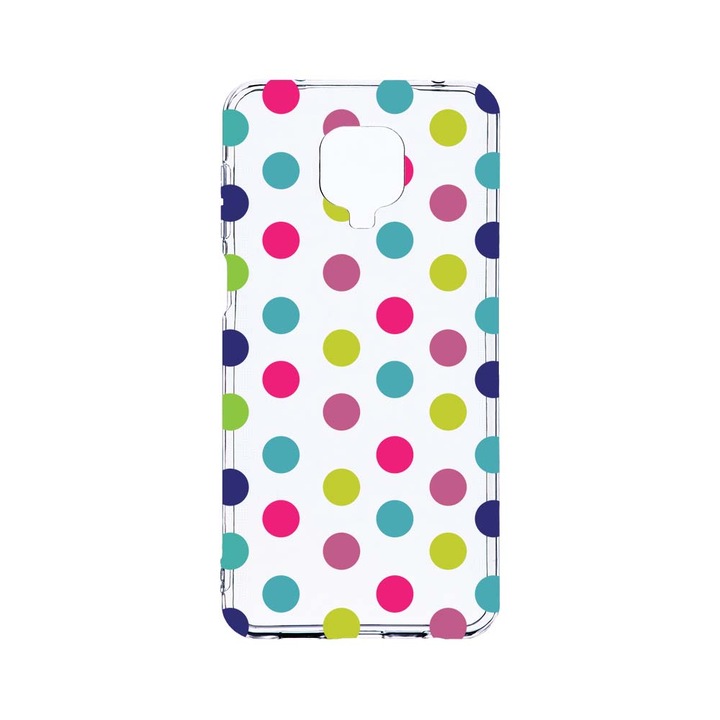 Husa BestCase® Clear Silicon 2MM, Compatibila Cu Xiaomi Redmi Note 9 Pro / Redmi Note 9 Pro Max, Dots Color, Antisoc, Protectie Camera, Margini ridicate pentru protectia ecranului, T 61