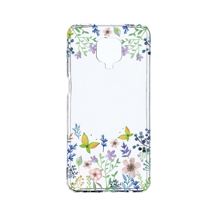Husa BestCase® Clear Silicon 2MM, Compatibila Cu Xiaomi Redmi Note 9 Pro / Redmi Note 9 Pro Max, Butterfly Flowers, Antisoc, Protectie Camera, Margini ridicate pentru protectia ecranului, T 95