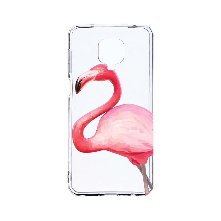 Husa BestCase® Clear Silicon 2MM, Compatibila Cu Xiaomi Redmi Note 9 Pro / Redmi Note 9 Pro Max, Flamingo, Antisoc, Protectie Camera, Margini ridicate pentru protectia ecranului, T 55