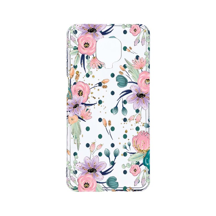Husa BestCase® Clear Silicon 2MM, Compatibila Cu Xiaomi Redmi Note 9 Pro / Redmi Note 9 Pro Max, Flowers Collection, Antisoc, Protectie Camera, Margini ridicate pentru protectia ecranului, T 495