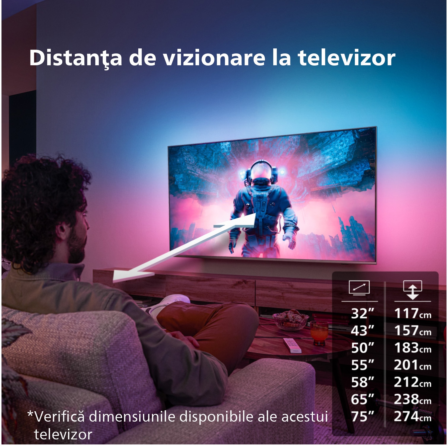 Televizor Philips AMBILIGHT tv MiniLED 65PML9008, 164 cm, Smart TV, 4K Ultra HD, 100hz, Clasa F