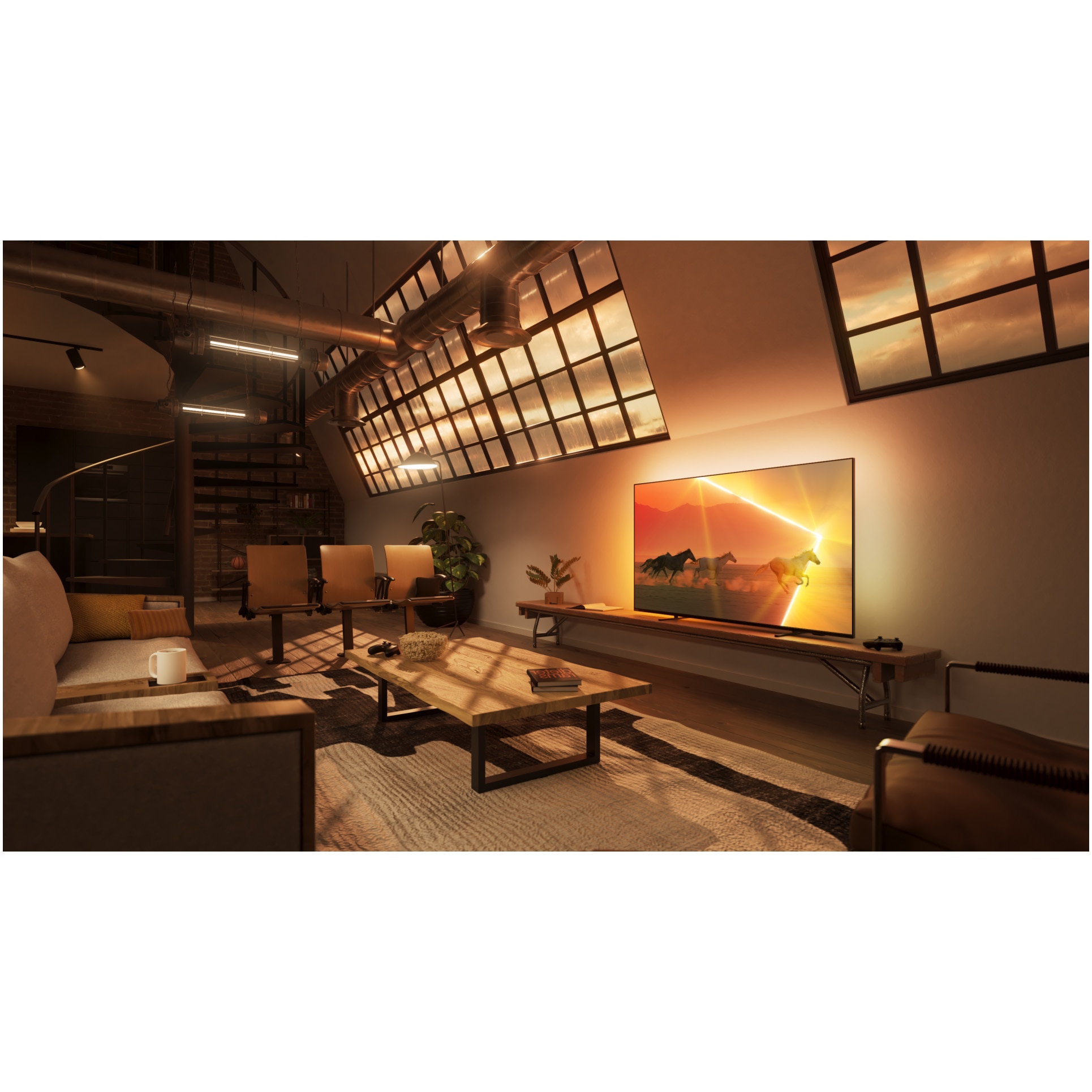 Televizor Philips AMBILIGHT tv MiniLED 65PML9008, 164 cm, Smart TV, 4K Ultra HD, 100hz, Clasa F