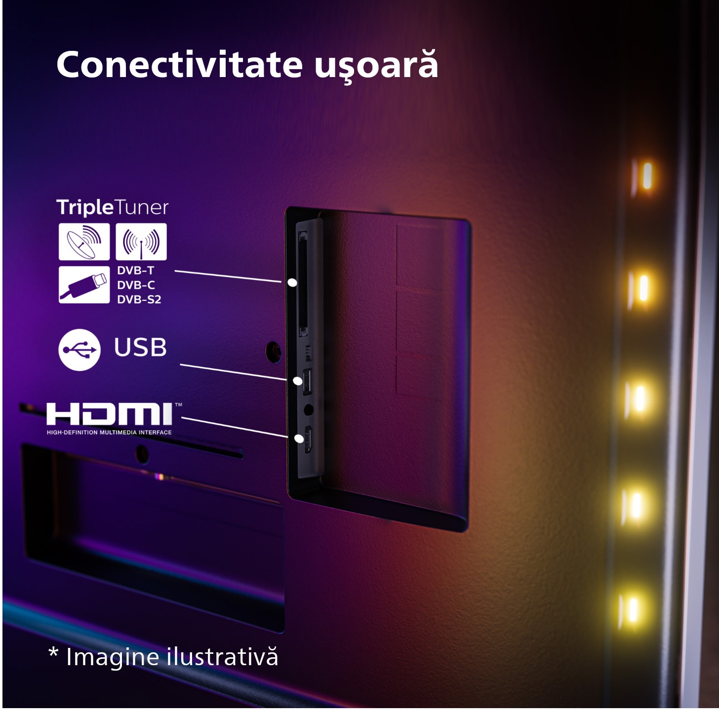 Televizor Philips AMBILIGHT tv MiniLED 65PML9008, 164 cm, Smart TV, 4K Ultra HD, 100hz, Clasa F