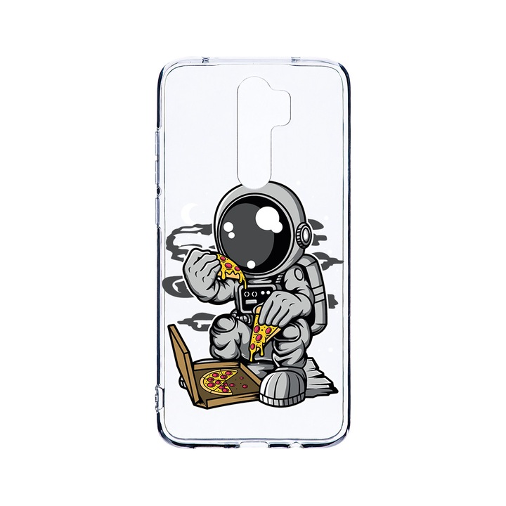 Husa BestCase® Clear Silicon 2MM, Compatibila Cu Xiaomi Redmi Note 8 Pro, Astronaut Pizza, Antisoc, Protectie Camera, Margini ridicate pentru protectia ecranului, T 1004