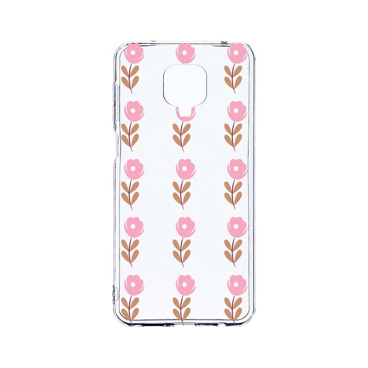 Husa BestCase® Clear Silicon 2MM, Compatibila Cu Xiaomi Redmi Note 9 Pro / Redmi Note 9 Pro Max, Flowers Pattern, Antisoc, Protectie Camera, Margini ridicate pentru protectia ecranului, T 505