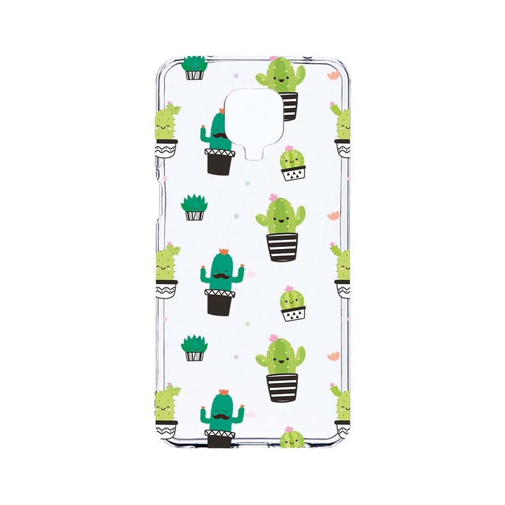 Husa BestCase® Clear Silicon 2MM, Compatibila Cu Xiaomi Redmi Note 9 Pro / Redmi Note 9 Pro Max, Cactus, Antisoc, Protectie Camera, Margini ridicate pentru protectia ecranului, T 165