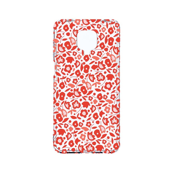 Husa BestCase® Clear Silicon 2MM, Compatibila Cu Xiaomi Redmi Note 9 Pro / Redmi Note 9 Pro Max, Red Floweres Pattern, Antisoc, Protectie Camera, Margini ridicate pentru protectia ecranului, T 631