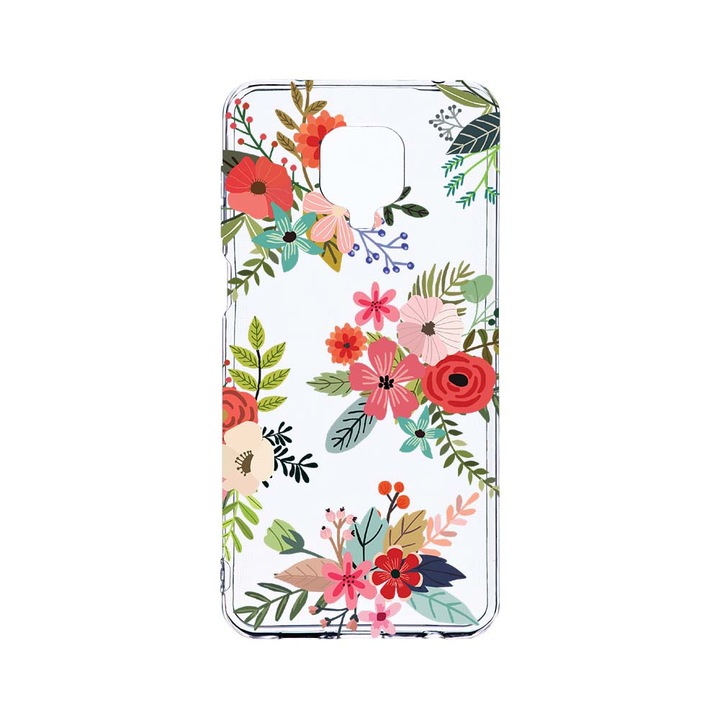 Husa BestCase® Clear Silicon 2MM, Compatibila Cu Xiaomi Redmi Note 9 Pro / Redmi Note 9 Pro Max, Flowers, Antisoc, Protectie Camera, Margini ridicate pentru protectia ecranului, T 630