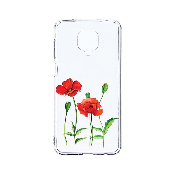 Husa BestCase® Clear Silicon 2MM, Compatibila Cu Xiaomi Redmi Note 9 Pro / Redmi Note 9 Pro Max, Red Poppy, Antisoc, Protectie Camera, Margini ridicate pentru protectia ecranului, T 643