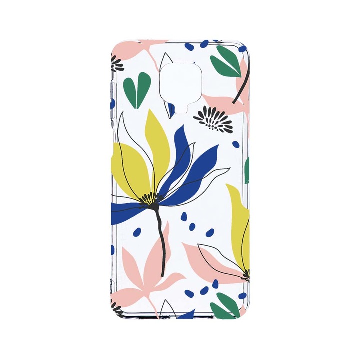 Husa BestCase® Clear Silicon 2MM, Compatibila Cu Xiaomi Redmi Note 9 Pro / Redmi Note 9 Pro Max, Flowers Pattern, Antisoc, Protectie Camera, Margini ridicate pentru protectia ecranului, T 754