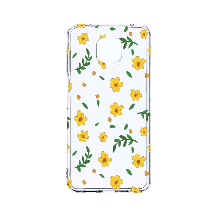 Husa BestCase® Clear Silicon 2MM, Compatibila Cu Xiaomi Redmi Note 9 Pro / Redmi Note 9 Pro Max, Little yellow flowers, Antisoc, Protectie Camera, Margini ridicate pentru protectia ecranului, T 696