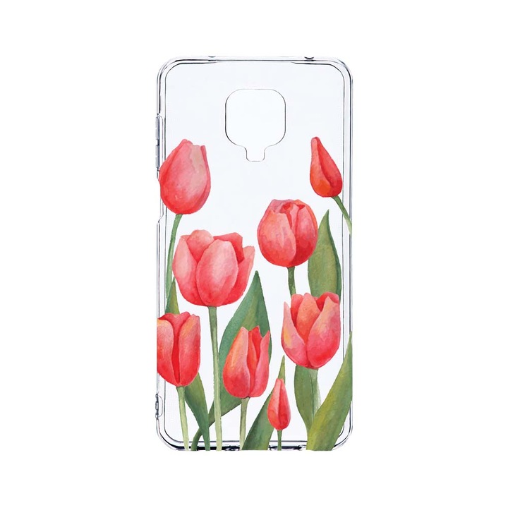Husa BestCase® Clear Silicon 2MM, Compatibila Cu Xiaomi Redmi Note 9 Pro / Redmi Note 9 Pro Max, Red Tulips, Antisoc, Protectie Camera, Margini ridicate pentru protectia ecranului, T 633