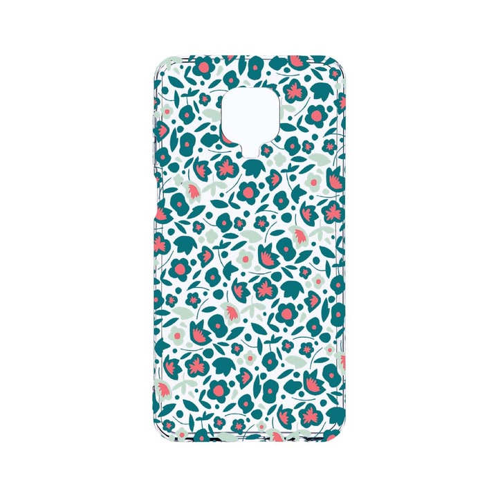 Husa BestCase® Clear Silicon 2MM, Compatibila Cu Xiaomi Redmi Note 9 Pro / Redmi Note 9 Pro Max, Green Flowers Pattern, Antisoc, Protectie Camera, Margini ridicate pentru protectia ecranului, T 632