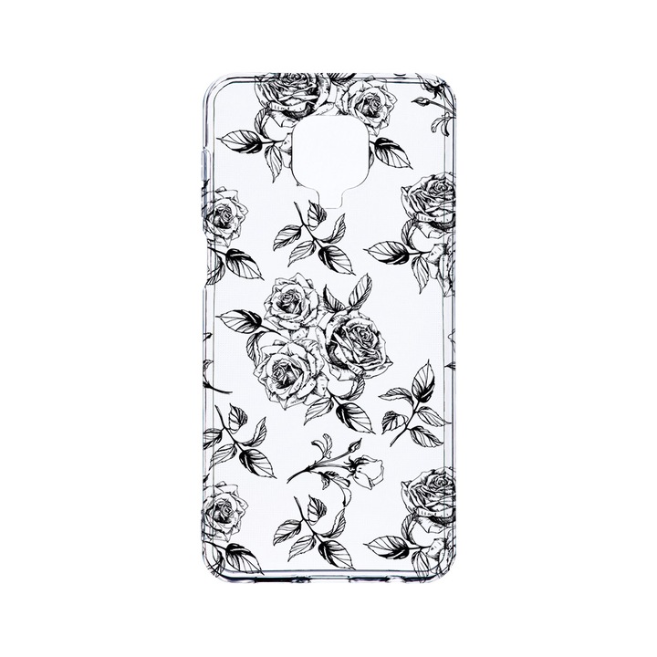 Husa BestCase® Clear Silicon 2MM, Compatibila Cu Xiaomi Redmi Note 9 Pro / Redmi Note 9 Pro Max, Black Roses, Antisoc, Protectie Camera, Margini ridicate pentru protectia ecranului, T 1045