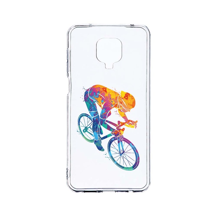 Husa BestCase® Clear Silicon 2MM, Compatibila Cu Xiaomi Redmi Note 9 Pro / Redmi Note 9 Pro Max, Cyclist Colorful, Antisoc, Protectie Camera, Margini ridicate pentru protectia ecranului, T 793