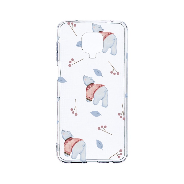 Husa BestCase® Clear Silicon 2MM, Compatibila Cu Xiaomi Redmi Note 9 Pro / Redmi Note 9 Pro Max, Ice Bear Pattern, Antisoc, Protectie Camera, Margini ridicate pentru protectia ecranului, T 969
