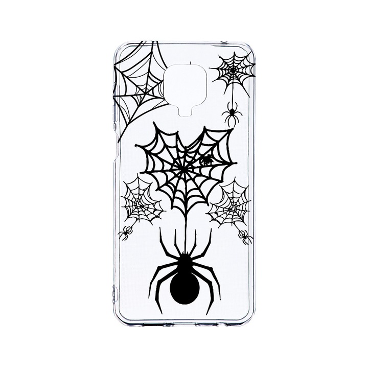Husa BestCase® Clear Silicon 2MM, Compatibila Cu Xiaomi Redmi Note 9S, Spider Web, Antisoc, Protectie Camera, Margini ridicate pentru protectia ecranului, T 1036