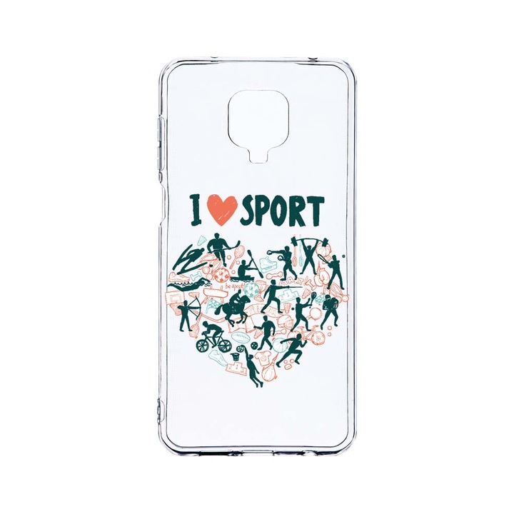 Husa BestCase® Clear Silicon 2MM, Compatibila Cu Xiaomi Redmi Note 9 Pro / Redmi Note 9 Pro Max, I Love Sport, Antisoc, Protectie Camera, Margini ridicate pentru protectia ecranului, T 803