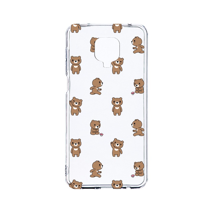 Husa BestCase® Clear Silicon 2MM, Compatibila Cu Xiaomi Redmi Note 9 Pro / Redmi Note 9 Pro Max, Teddy Bear Pattern, Antisoc, Protectie Camera, Margini ridicate pentru protectia ecranului, T 970