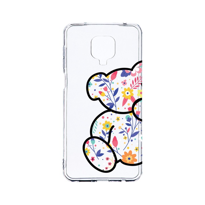 BestCase 2MM Clear Szilikon telefontok, Xiaomi Redmi Note 9 Pro / Redmi Note 9 Pro Max, Flower Teddy Bear, Kamera védelem, strapabíró, T 983