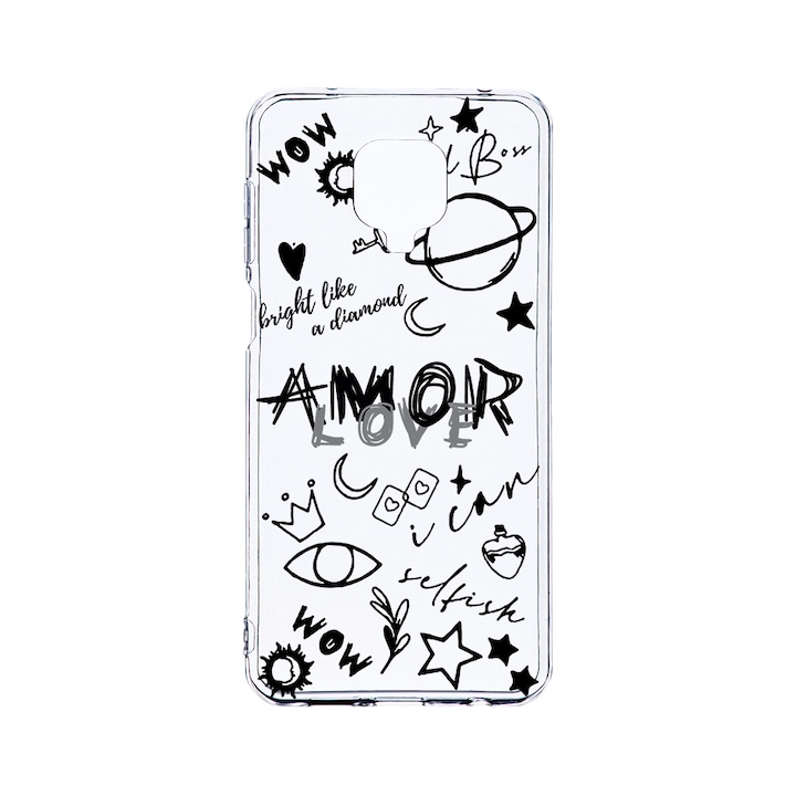 Husa BestCase® Clear Silicon 2MM, Compatibila Cu Xiaomi Redmi Note 9S, Goth Love, Antisoc, Protectie Camera, Margini ridicate pentru protectia ecranului, T 984