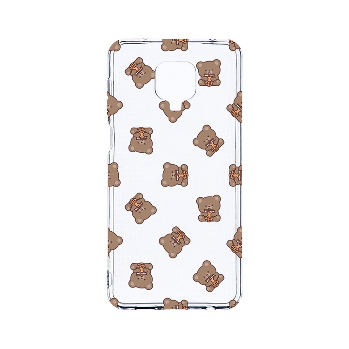 Husa BestCase® Clear Silicon 2MM, Compatibila Cu Xiaomi Redmi Note 9 Pro / Redmi Note 9 Pro Max, Teddy Bear Pattern, Antisoc, Protectie Camera, Margini ridicate pentru protectia ecranului, T 974