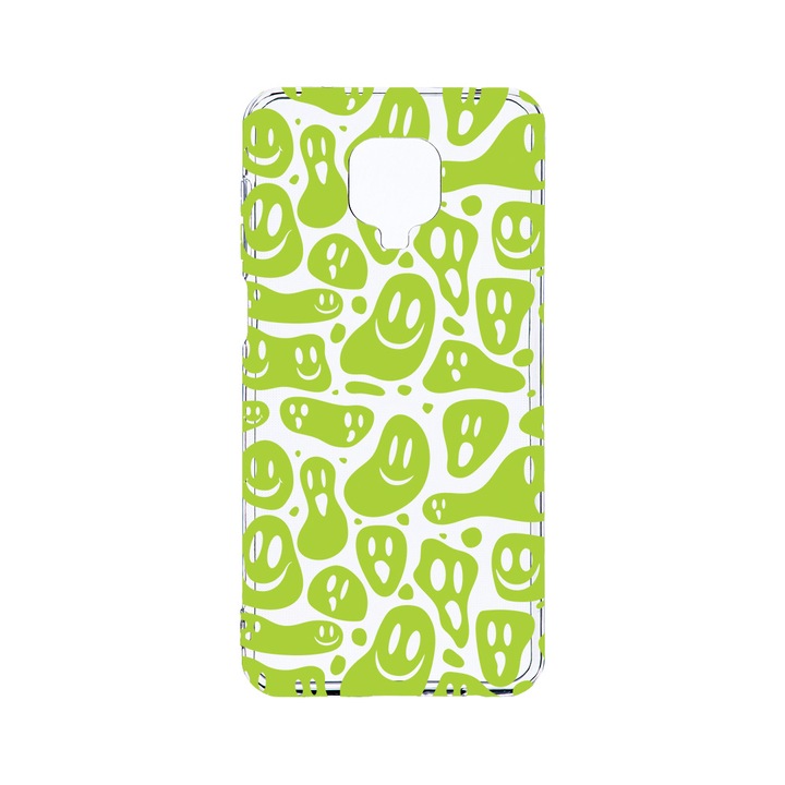 Husa BestCase® Clear Silicon 2MM, Compatibila Cu Xiaomi Redmi Note 9 Pro / Redmi Note 9 Pro Max, Green Acid Smiley, Antisoc, Protectie Camera, Margini ridicate pentru protectia ecranului, T 1051