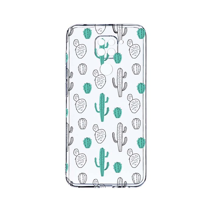 Husa BestCase® Clear Silicon 2MM, Compatibila Cu Xiaomi Redmi Note 9, Cactus, Antisoc, Protectie Camera, Margini ridicate pentru protectia ecranului, T 84