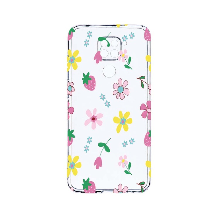 Husa BestCase® Clear Silicon 2MM, Compatibila Cu Xiaomi Redmi Note 9, Flowers, Antisoc, Protectie Camera, Margini ridicate pentru protectia ecranului, T 687