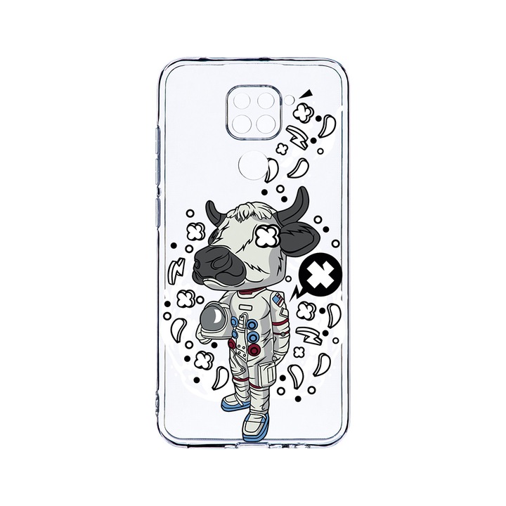Husa BestCase® Clear Silicon 2MM, Compatibila Cu Xiaomi Redmi Note 9, Cow Astronaut, Antisoc, Protectie Camera, Margini ridicate pentru protectia ecranului, T 976
