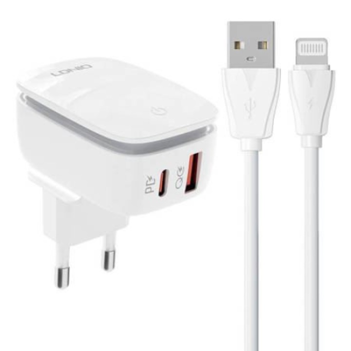 USB зарядно за стена, USB-C + Lightning кабел